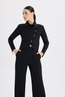 Asimetrik Metal Düğme Detaylı Siyah Poplin Gömlek