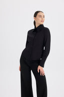 Belden Oturan Klasik Kesim Siyah Poplin Gömlek