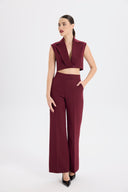 Yüksek Bel Bordo Wide-Leg Pantolon
