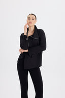 Tokalı ve Fermuarlı Asimetrik Siyah Poplin Gömlek