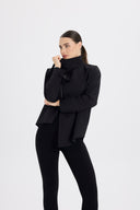 Tokalı ve Fermuarlı Asimetrik Siyah Poplin Gömlek